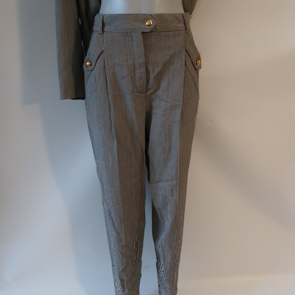 Escada Margaretha Ley Bergdorf Goodman Black White Pinstriped Pantsuit 38 US/M - Picture 10 of 16